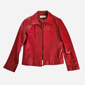 Red leather jacket vintage y2k 90s fall jones new york soft large